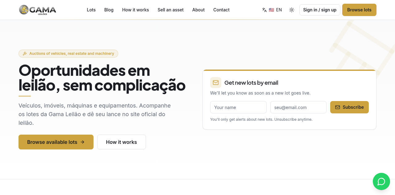 Captura da plataforma Gama Leilões